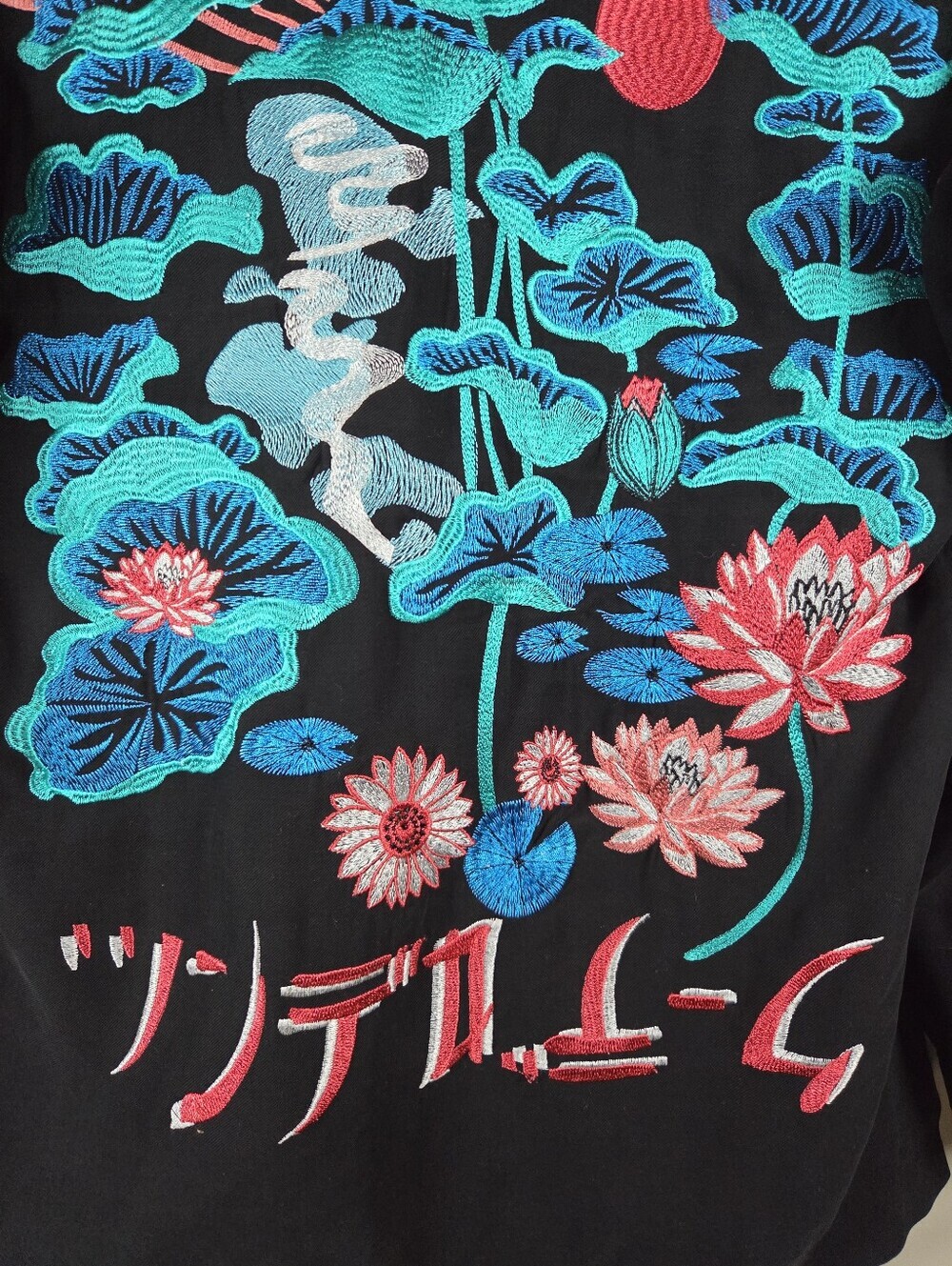 Topshop Embroidered Kimono Jacket Black Asian Graphic Back Print Size US 6 Boho - Picture 8 of 16